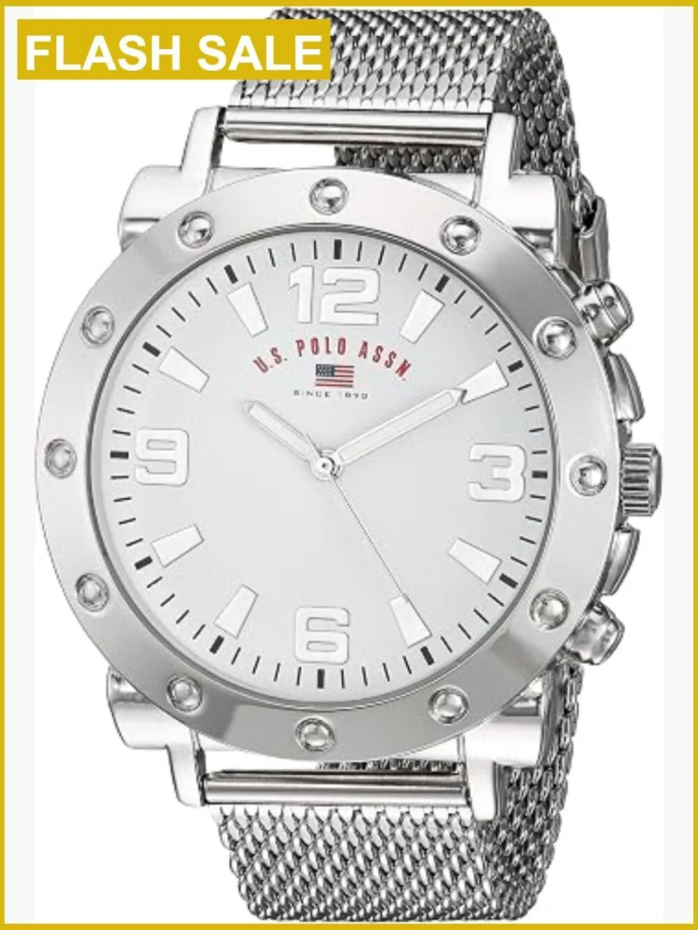 Men's Silver Mesh Watch - Analog Quartz, 48mm Case, Modern Style